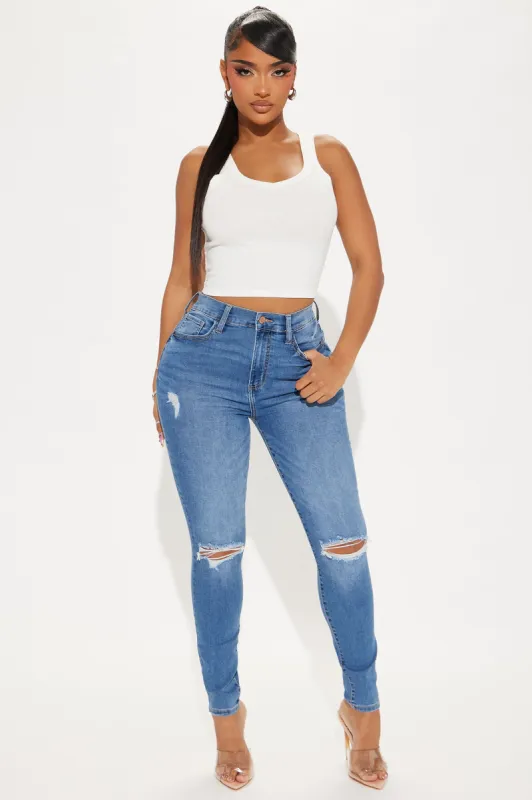 Leslie Stretch Ripped Skinny Jeans - Medium Wash sold by Fashion Nova