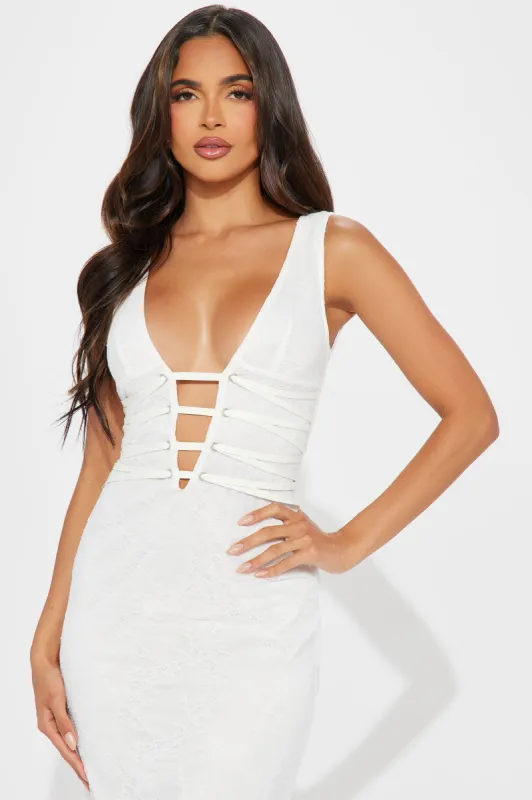 Modern Muse Lace Midi Dress - White sold by Fashion Nova