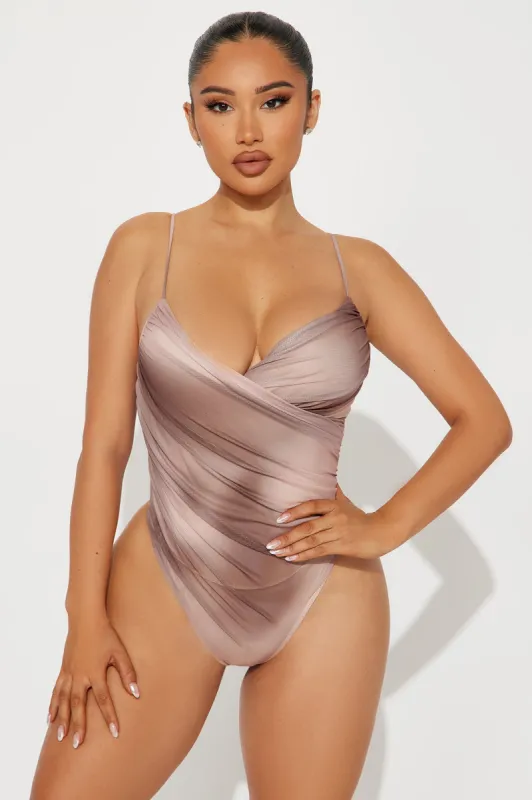 Rianna Ruched Bodysuit - Taupe/combo sold by Fashion Nova