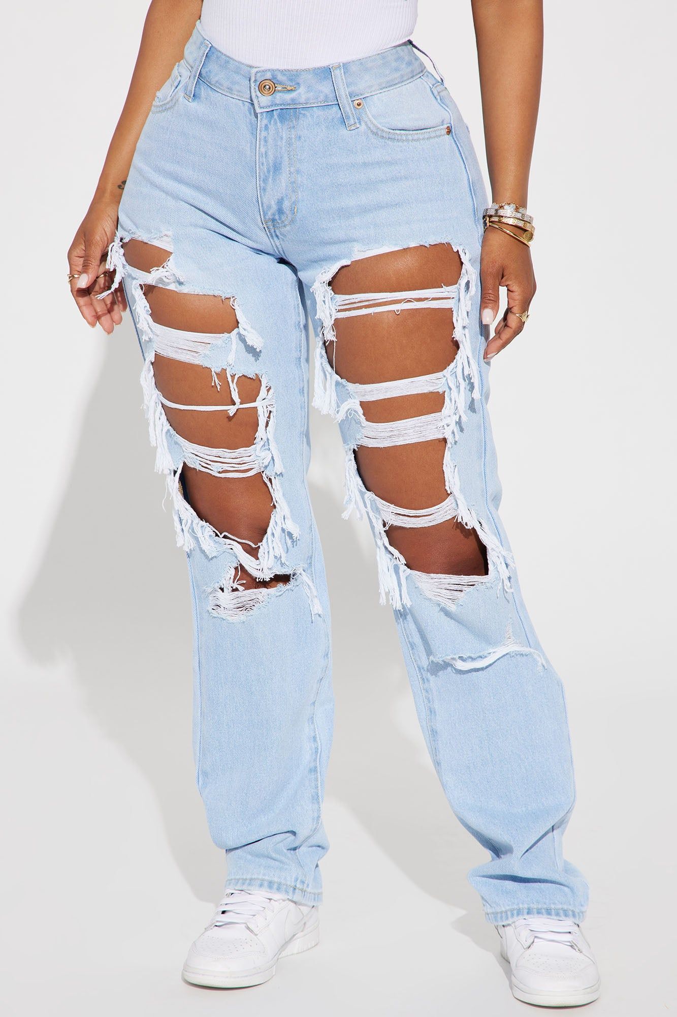 Perfect Fit Waistband Ripped Straight Leg Jean - Light Wash sold by Fashion Nova product image thumbnail 2