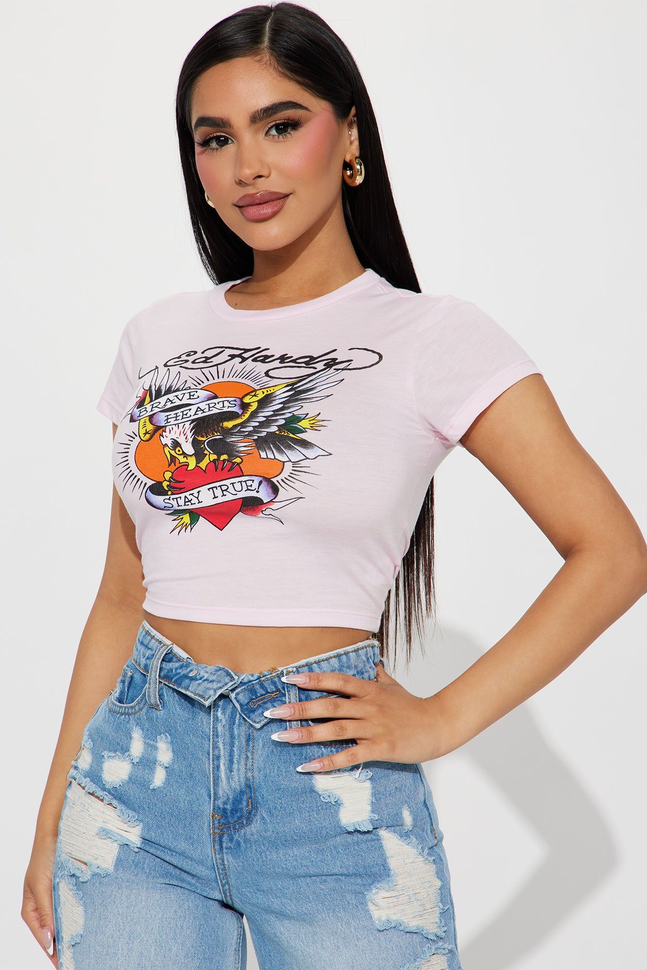 Ed Hardy Brave Eagle Fitted Tee - Pink sold by Fashion Nova