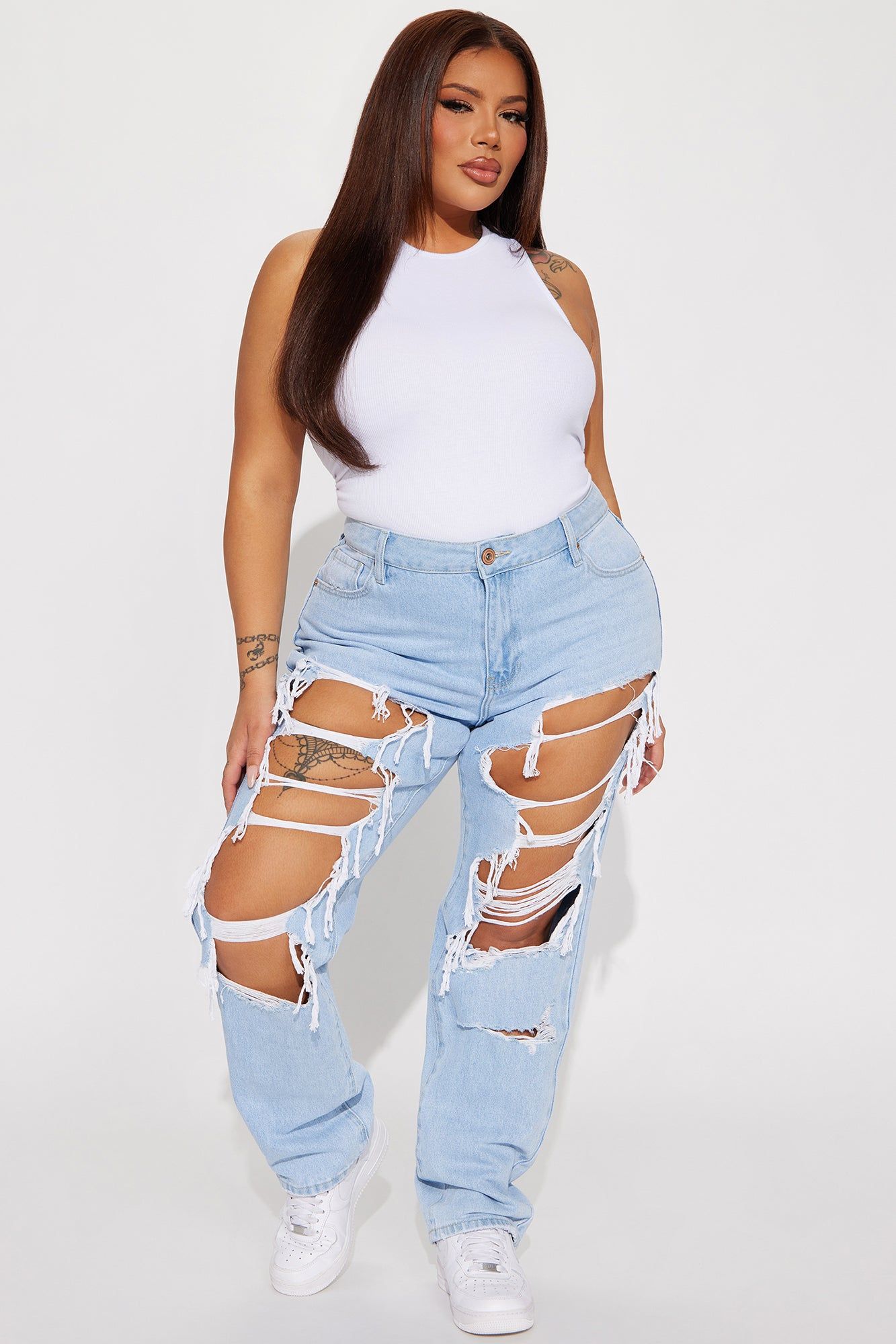 Perfect Fit Waistband Ripped Straight Leg Jean - Light Wash sold by Fashion Nova product image thumbnail 4