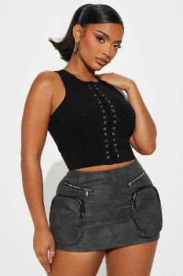 Gwen Lace Up Top - Black sold by Fashion Nova