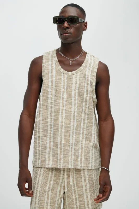 Kam Textured Relaxed Tank - Tan/Multi sold by Fashion Nova