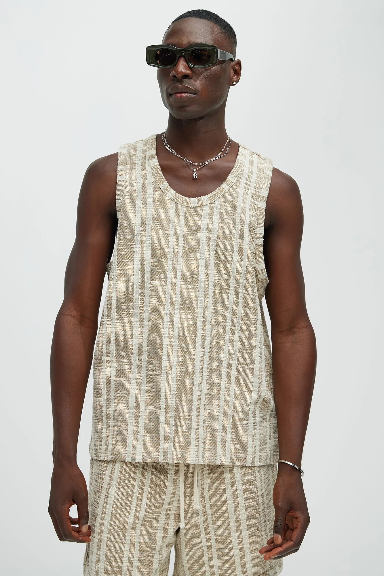 Kam Textured Relaxed Tank - Tan/Multi sold by Fashion Nova