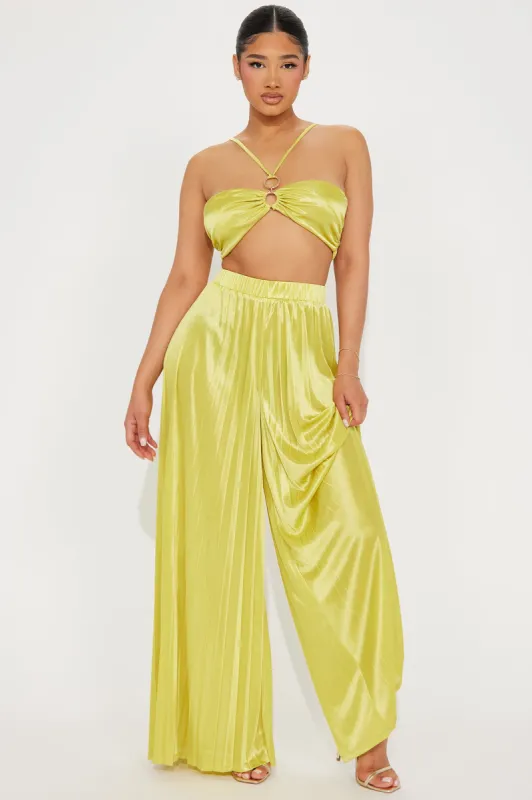 Dreamy Feeling Satin Pant Set - Chartreuse sold by Fashion Nova