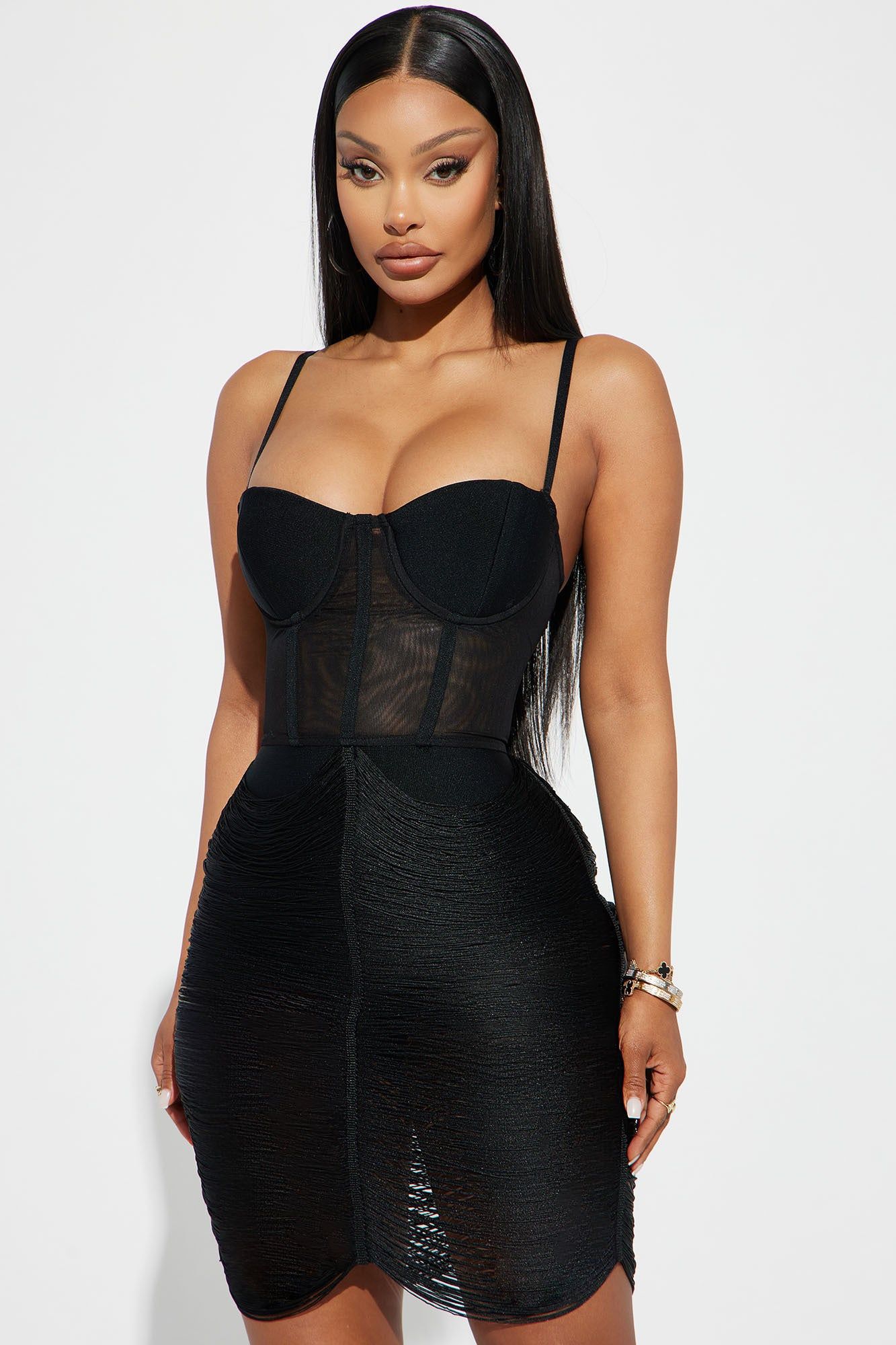 Amber Fringe Mini Dress - Black sold by Fashion Nova