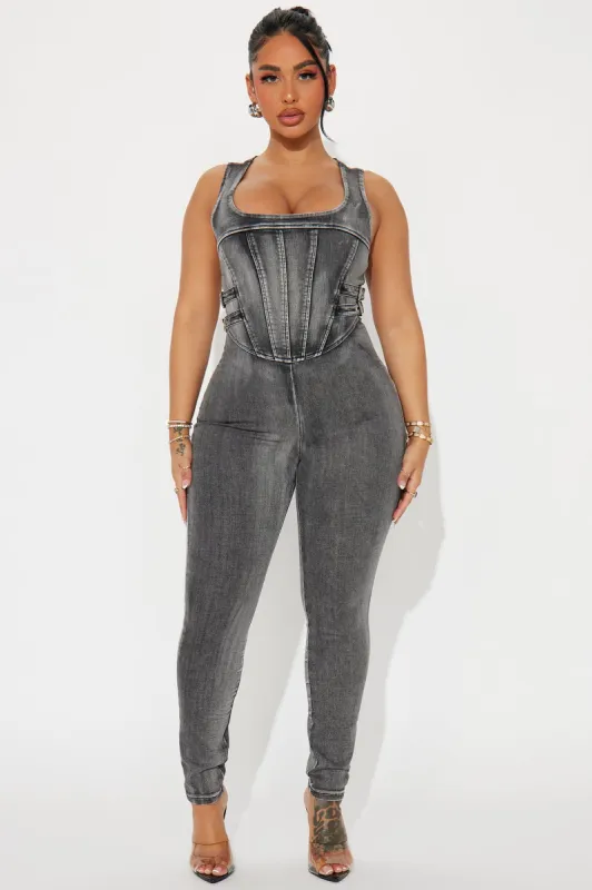 Only A Moment Denim Jumpsuit - Black sold by Fashion Nova