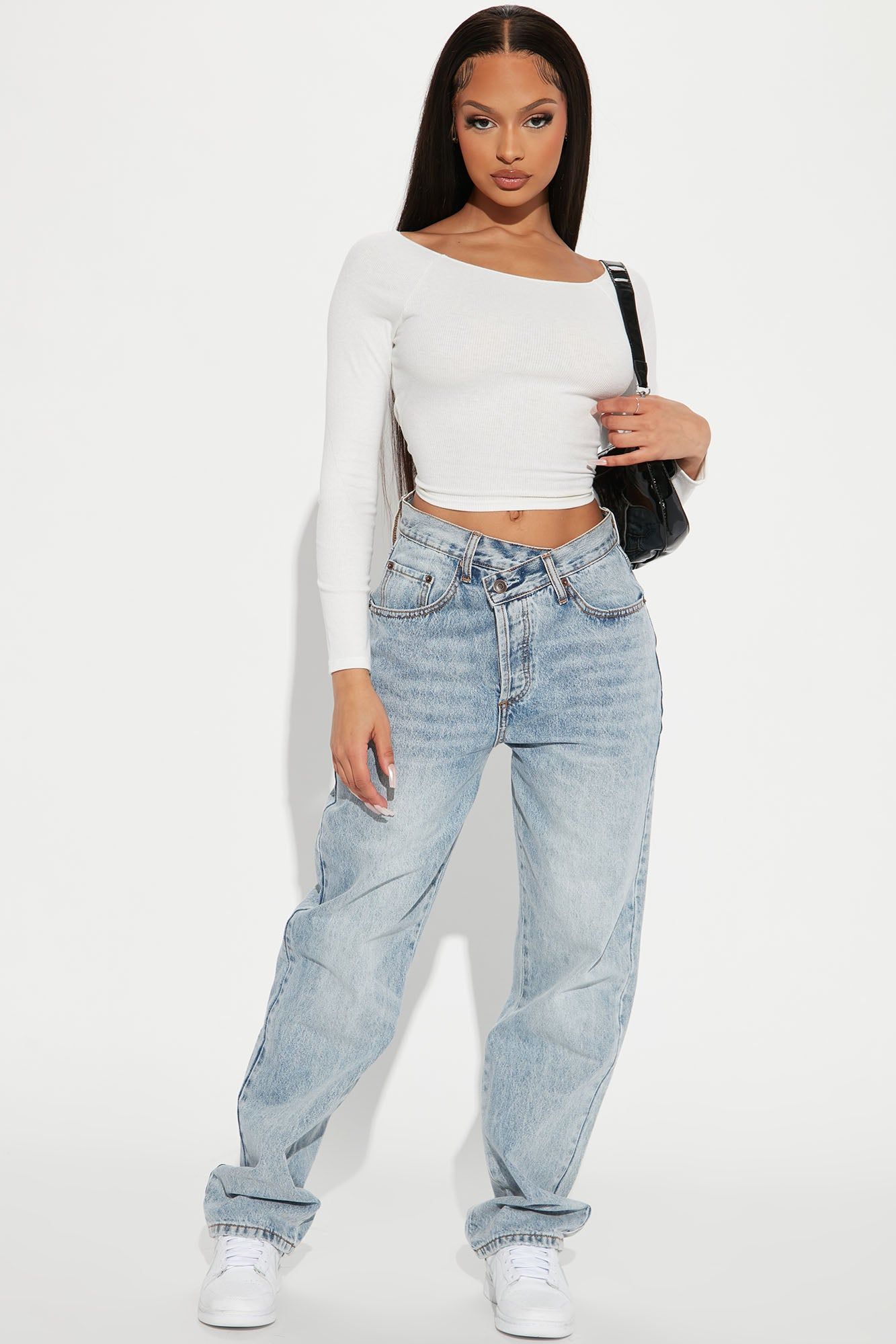 Step Waistband Crossover Jeans - Light Blue Wash sold by Fashion Nova product image thumbnail 2