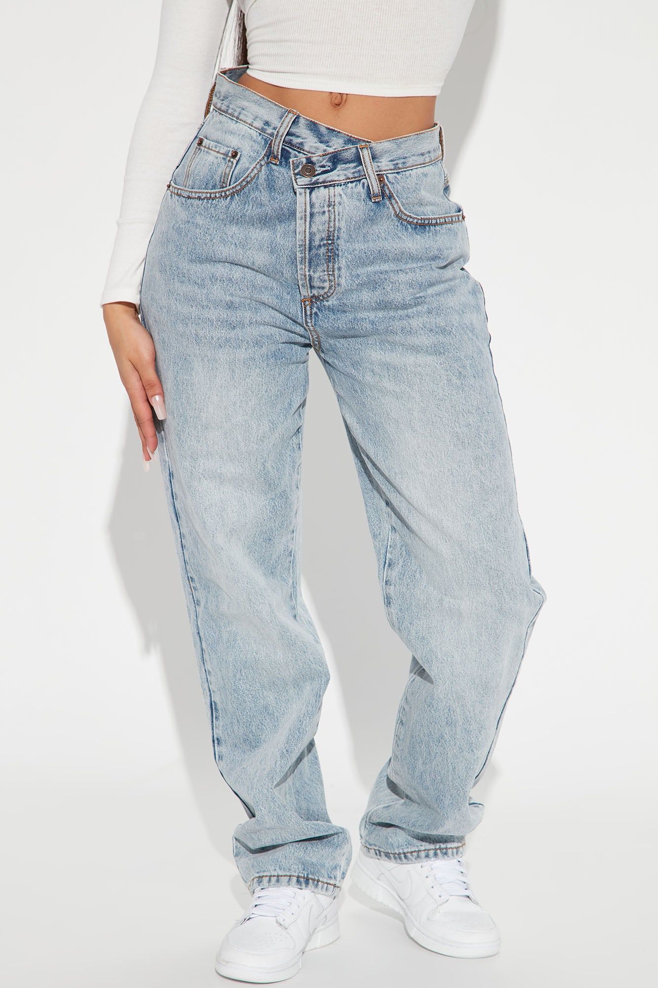 Step Waistband Crossover Jeans - Light Blue Wash sold by Fashion Nova product image thumbnail 3