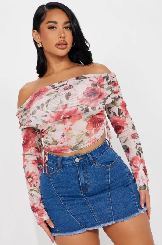 Tamara Off Shoulder Top - Ivory/combo sold by Fashion Nova