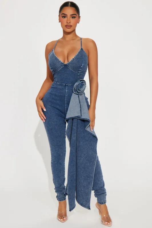 Caelyn Denim Jumpsuit - Denim sold by Fashion Nova