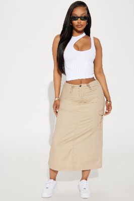 Jeanette Cargo Midi Skirt - Khaki sold by Fashion Nova