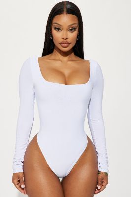 Katerina Long Sleeve Bodysuit - White sold by Fashion Nova