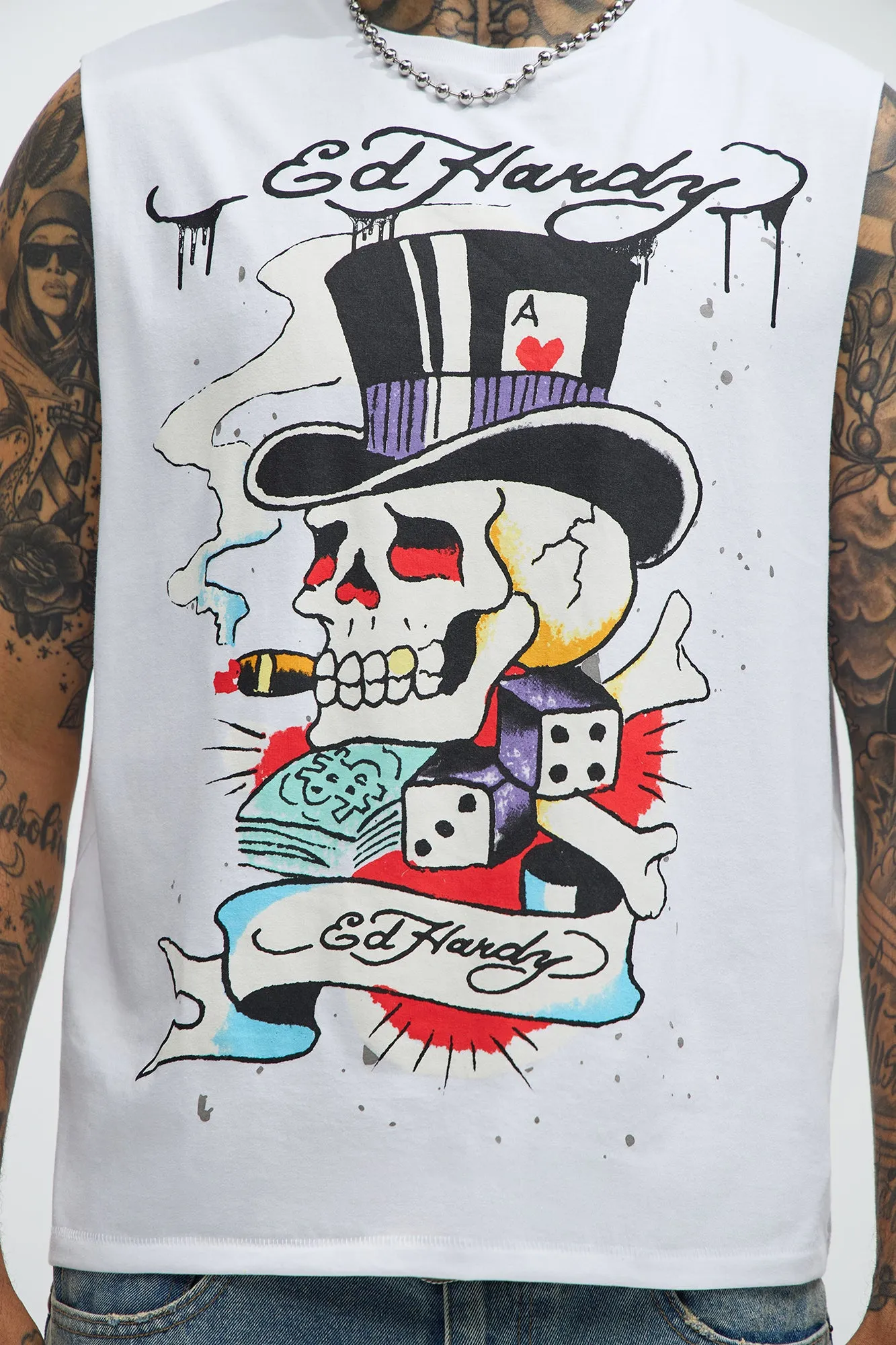 Ed Hardy Skull Top Hat Muscle Tee - White sold by Fashion Nova product image thumbnail 3