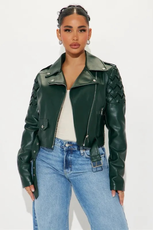 Such A Basket Case Moto Jacket - Hunter sold by Fashion Nova