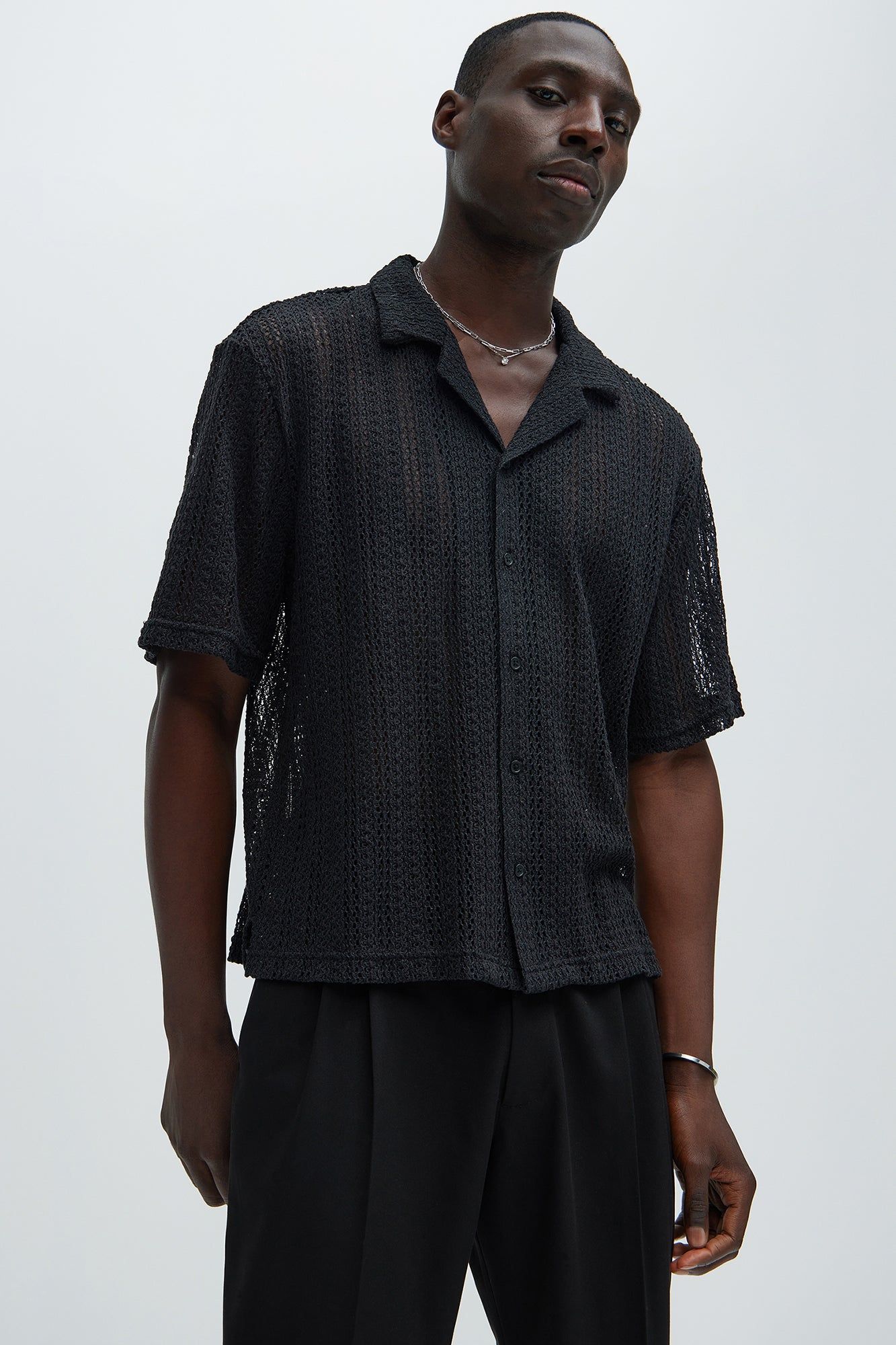 Atlas Textured Boxy Shirt - Black sold by Fashion Nova