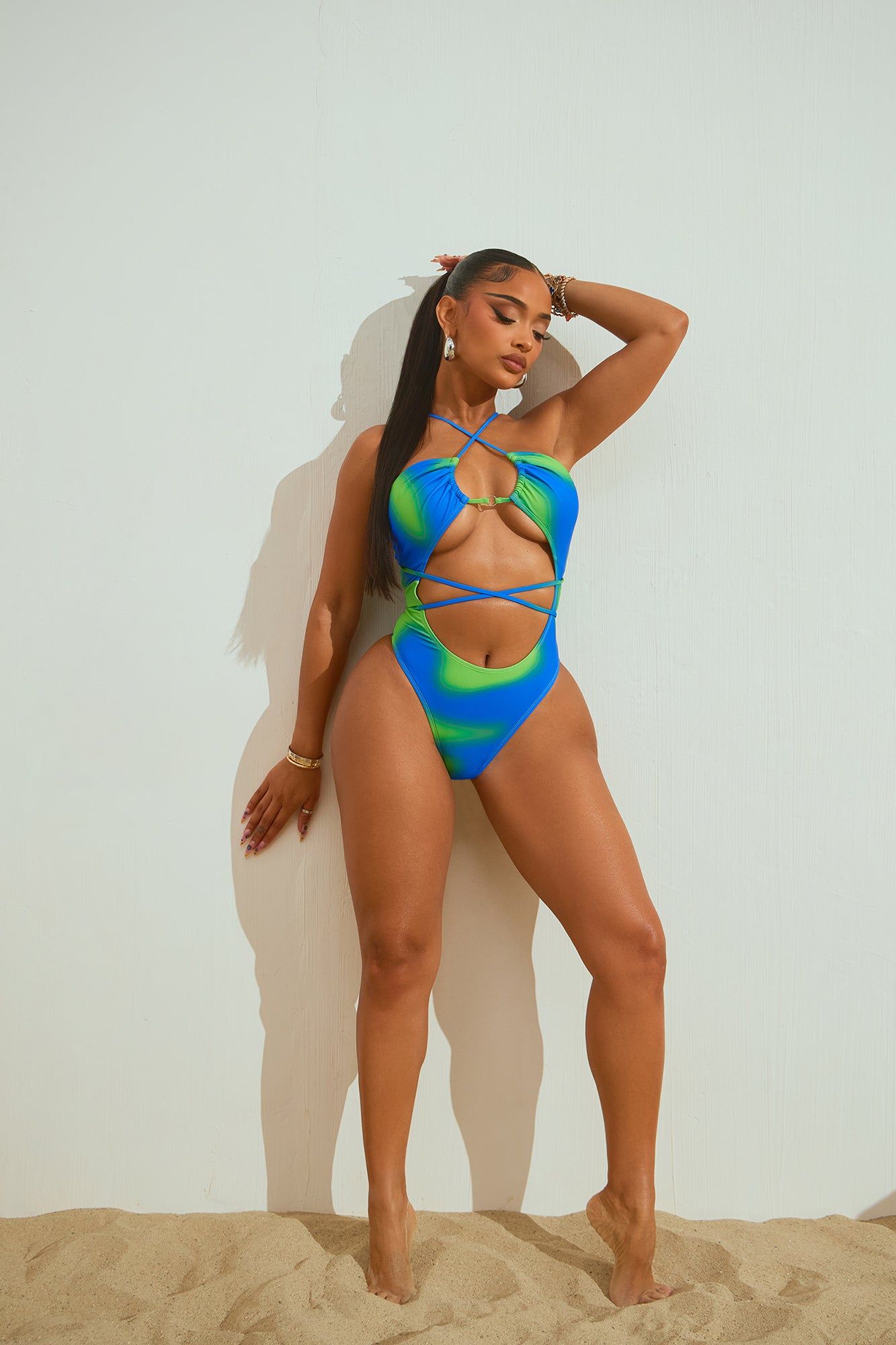 Arabelle Strappy Cutout 1 Piece Swimsuit - Blue/combo sold by Fashion Nova product image thumbnail 2