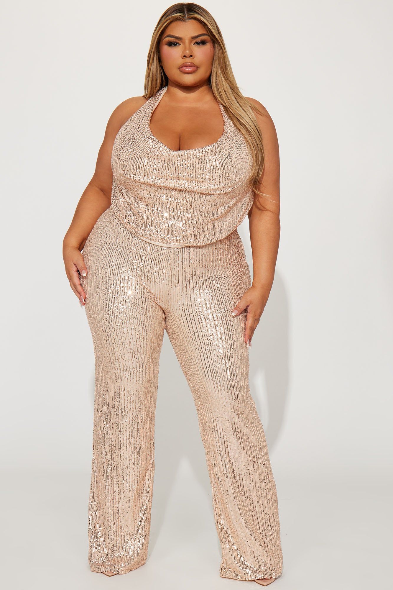 Always Glam Sequin Jumpsuit - Champagne sold by Fashion Nova
