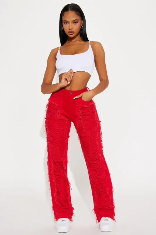 She's That Girl Distressed Pant - Red sold by Fashion Nova