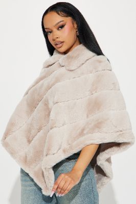 Wine and Dine Faux Fur Poncho - Cream sold by Fashion Nova