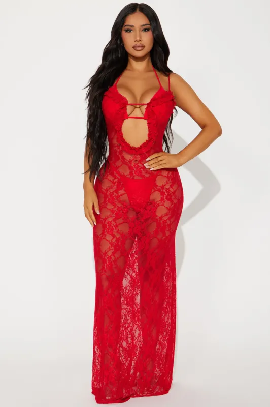 Romance In Paradise Lace Ruffle Cover Up Dress - Red sold by Fashion Nova