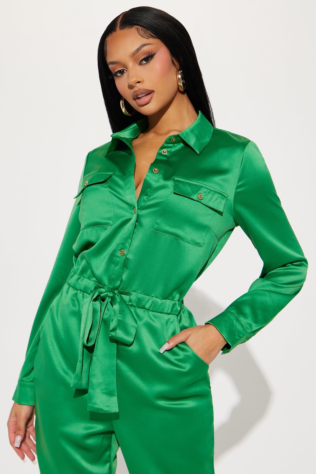Street Jams Satin Jumpsuit - Emerald sold by Fashion Nova product image thumbnail 2