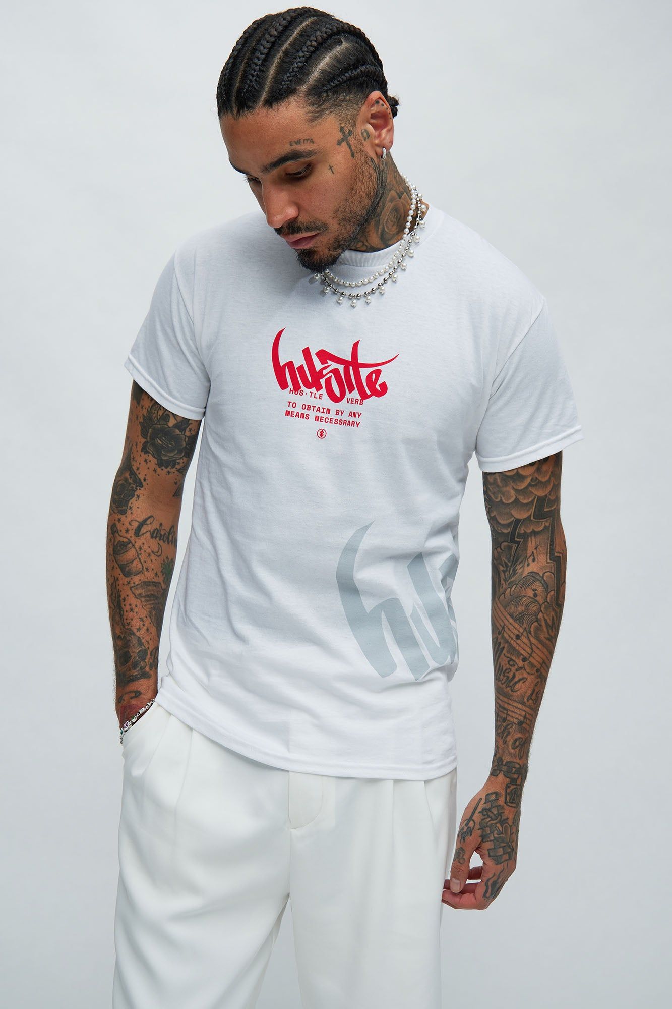 Hustle Tag Short Sleeve Tee - White sold by Fashion Nova