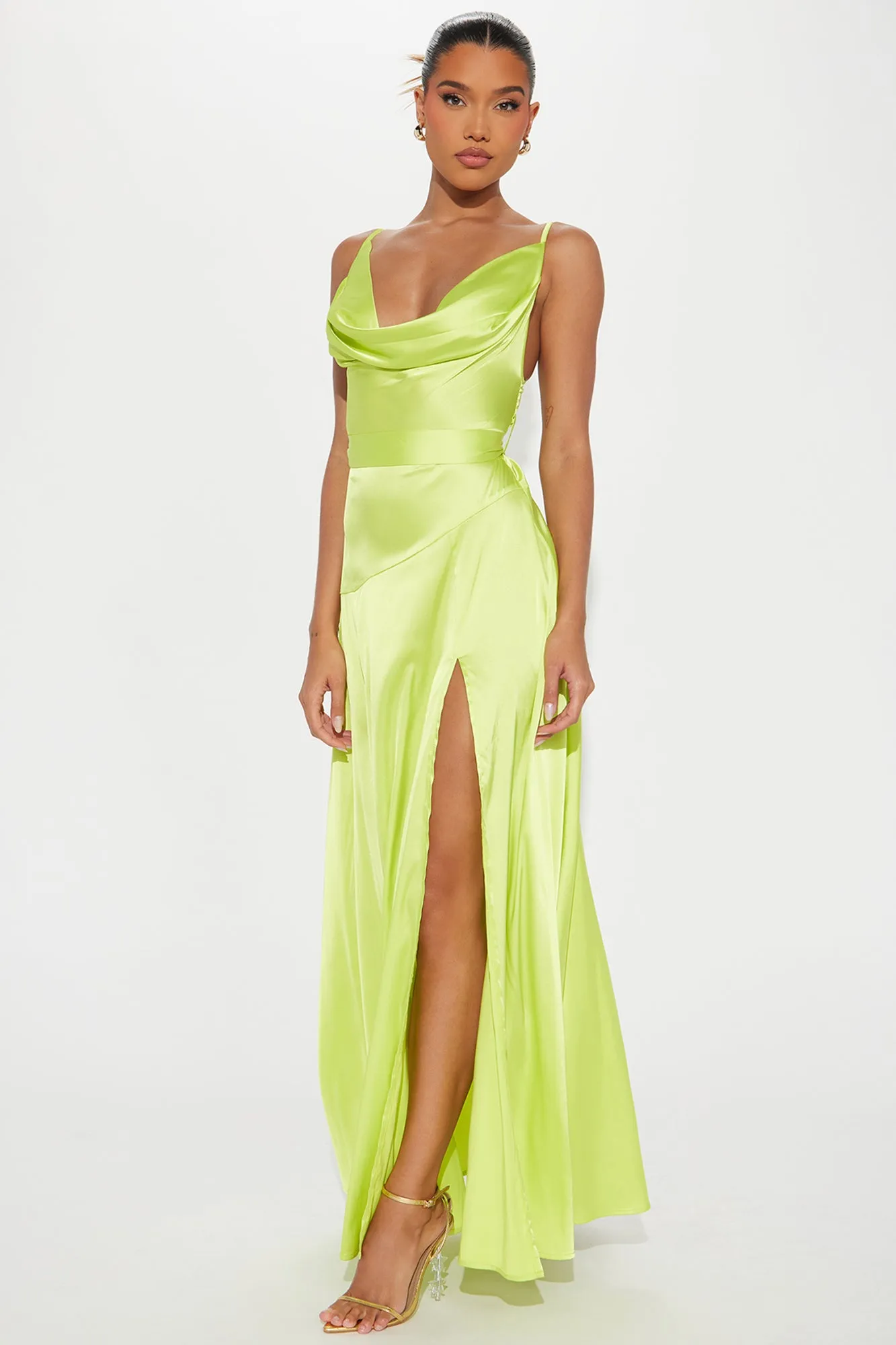 Big Entrance Satin Gown - Lime sold by Fashion Nova
