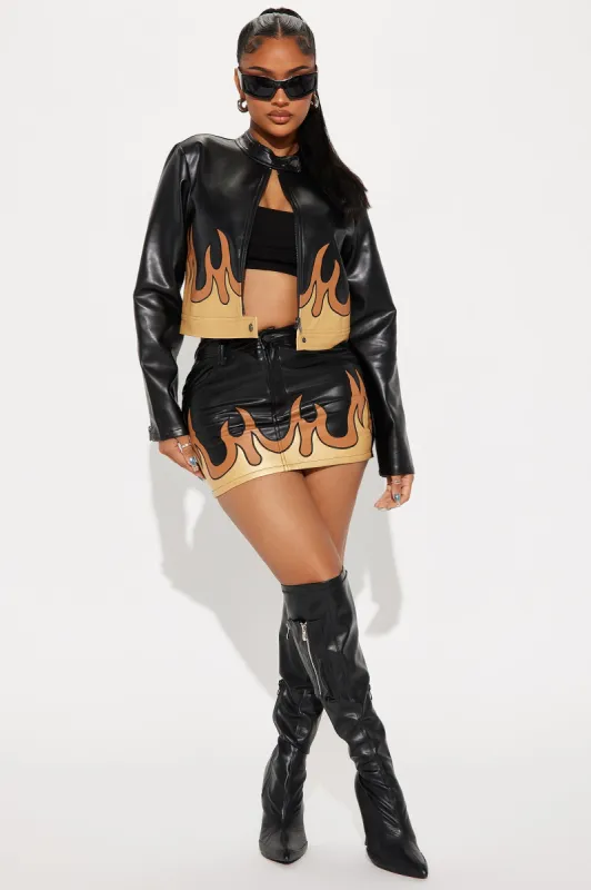 So Fire Faux Leather Skirt Set - Black/combo sold by Fashion Nova