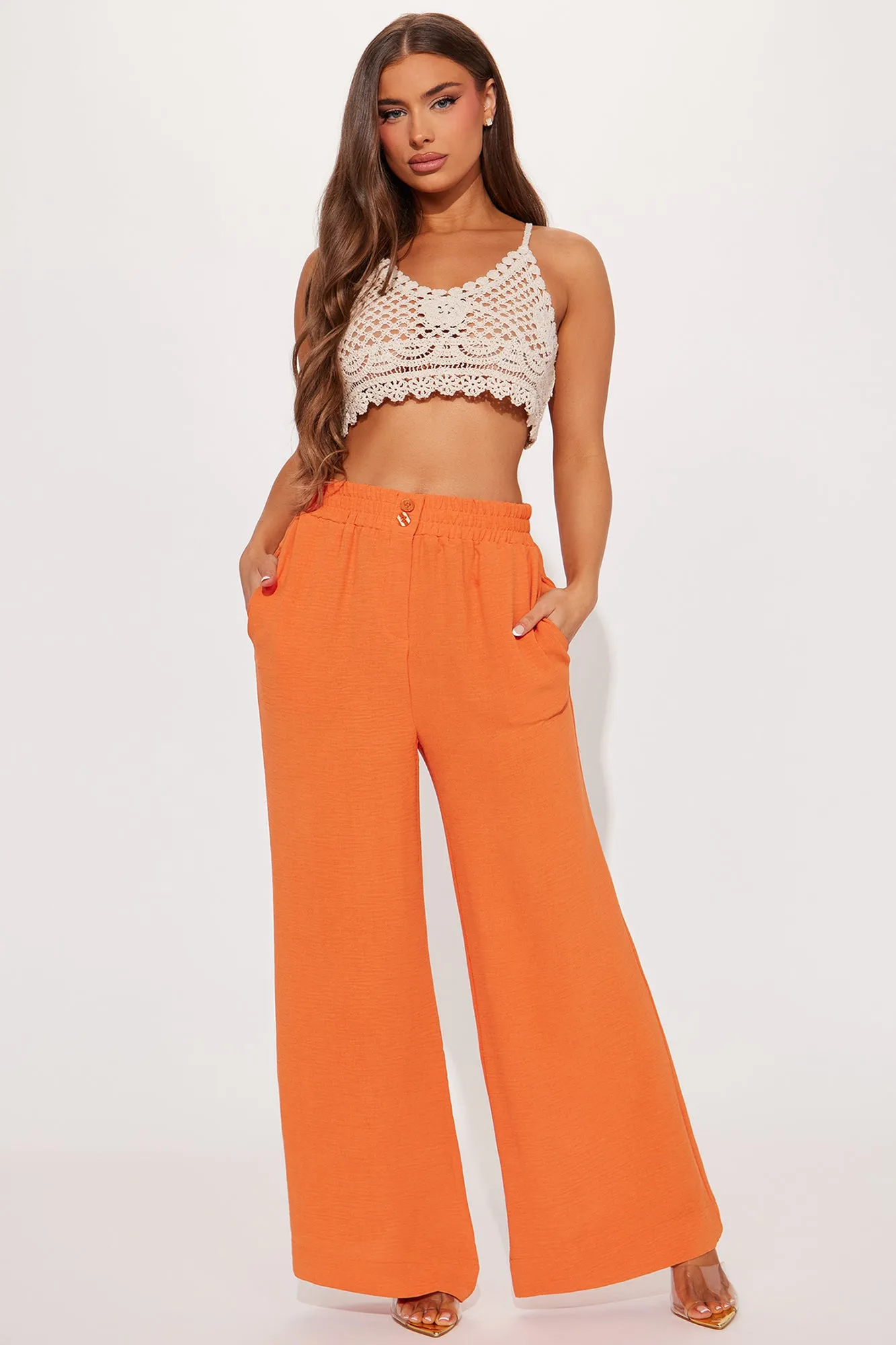 Kathryn Wide Leg Pull On Pant - Orange sold by Fashion Nova