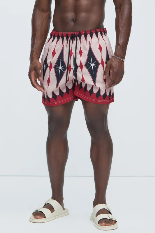 Breakdawn Graffiti Swim Trunks - Black/Red sold by Fashion Nova