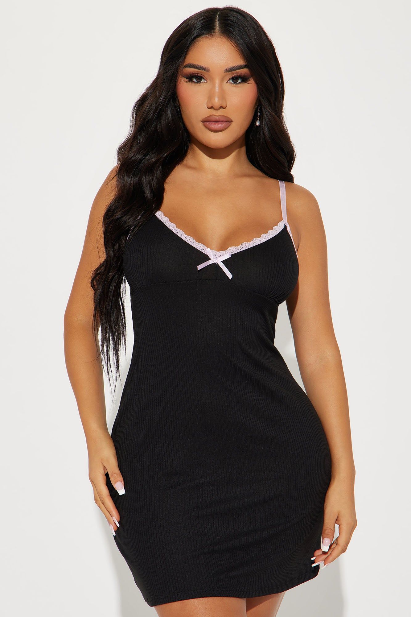 Getting Sleepy Ribbed Sleep Gown - Black sold by Fashion Nova