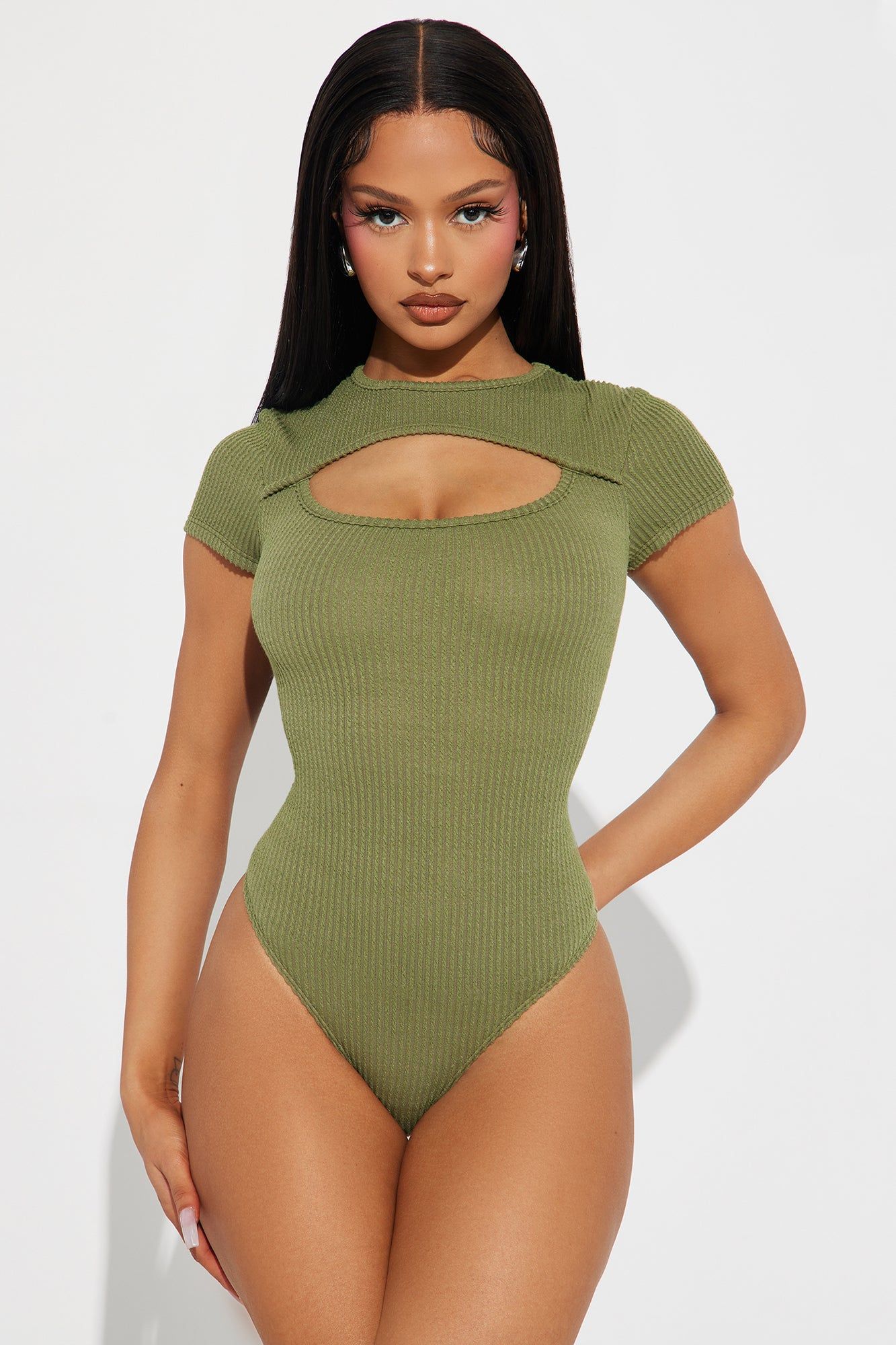 Claudia Cut Out Bodysuit - Olive sold by Fashion Nova
