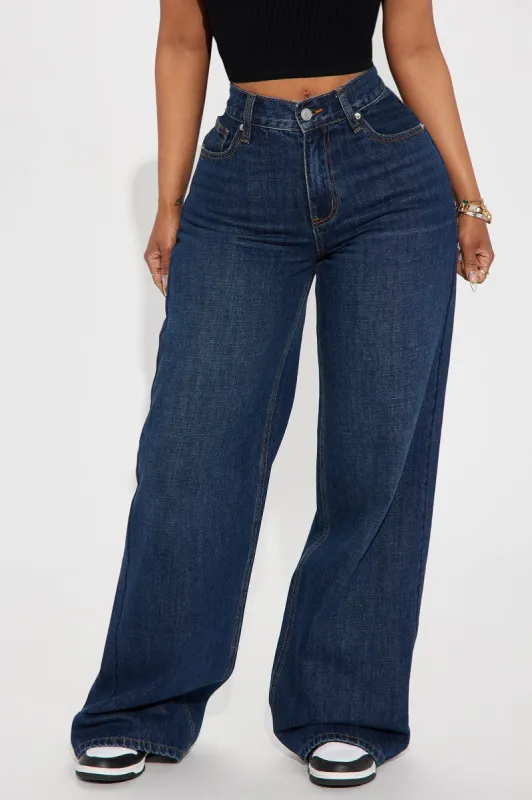 See What I Mean Wide Leg Jeans - Dark Wash sold by Fashion Nova