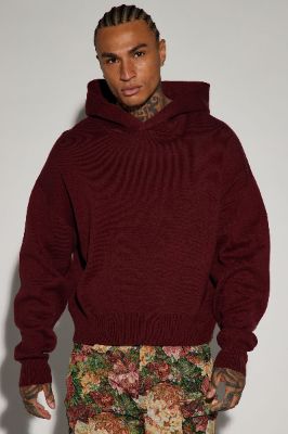 In My Feels Heavyweight Sweater Hoodie - Burgundy sold by Fashion Nova