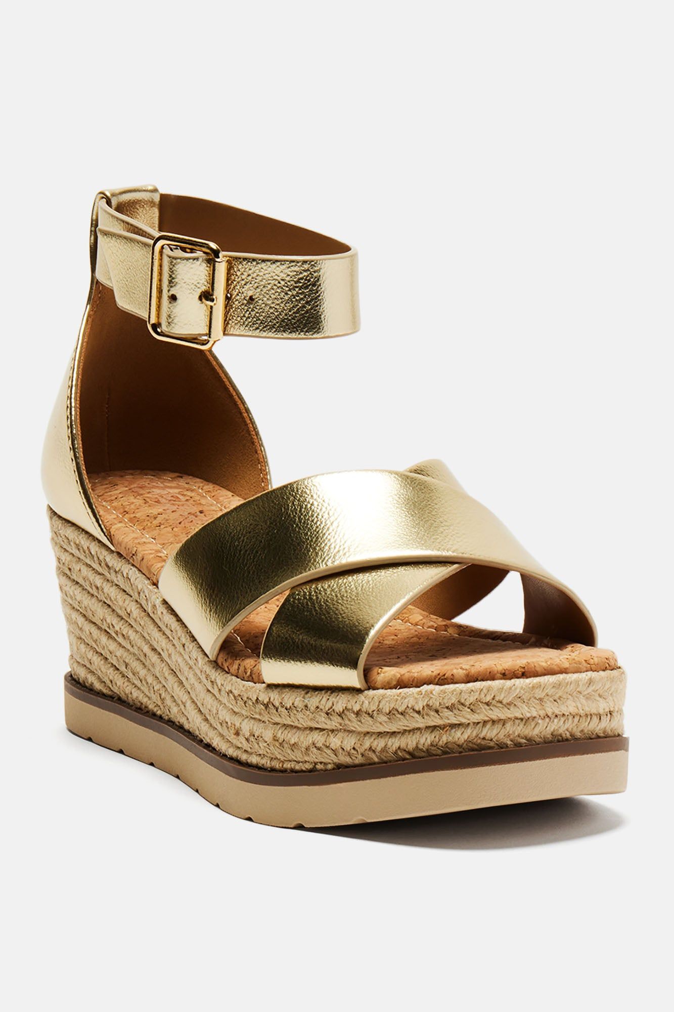 Crossin' Paths Platform Wedges - Gold sold by Fashion Nova