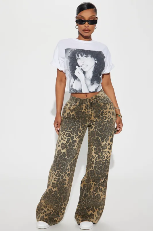 Prowling Leopard Print Utility Straight Leg Jeans - Brown Combo sold by Fashion Nova