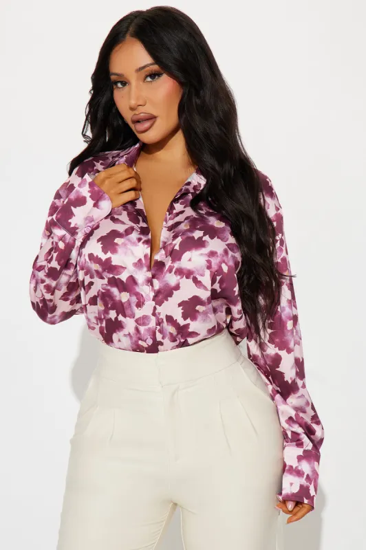 Keep Growing Floral Shirt - Burgundy/combo sold by Fashion Nova
