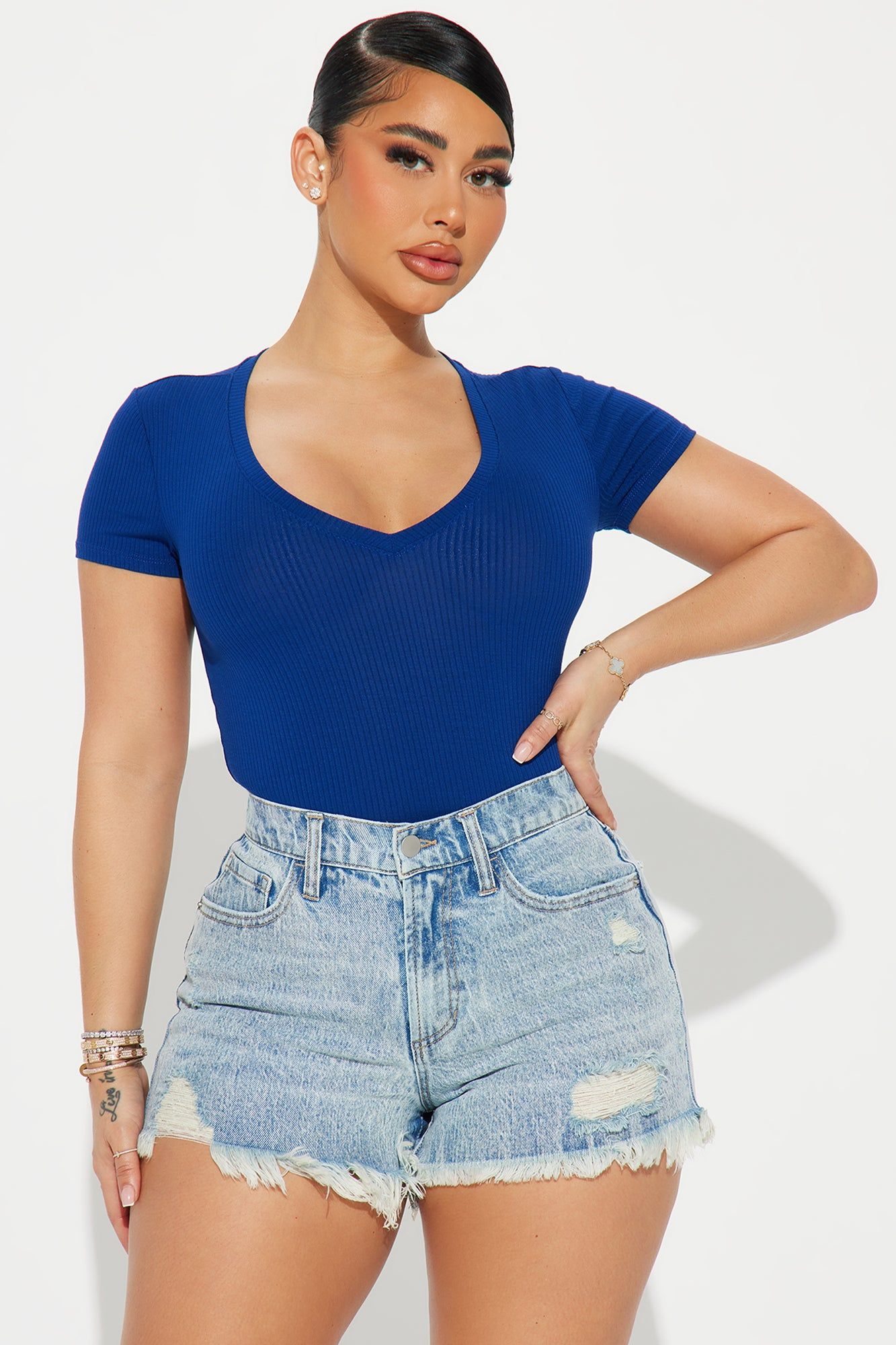 Natalie Ribbed Tee - Navy sold by Fashion Nova