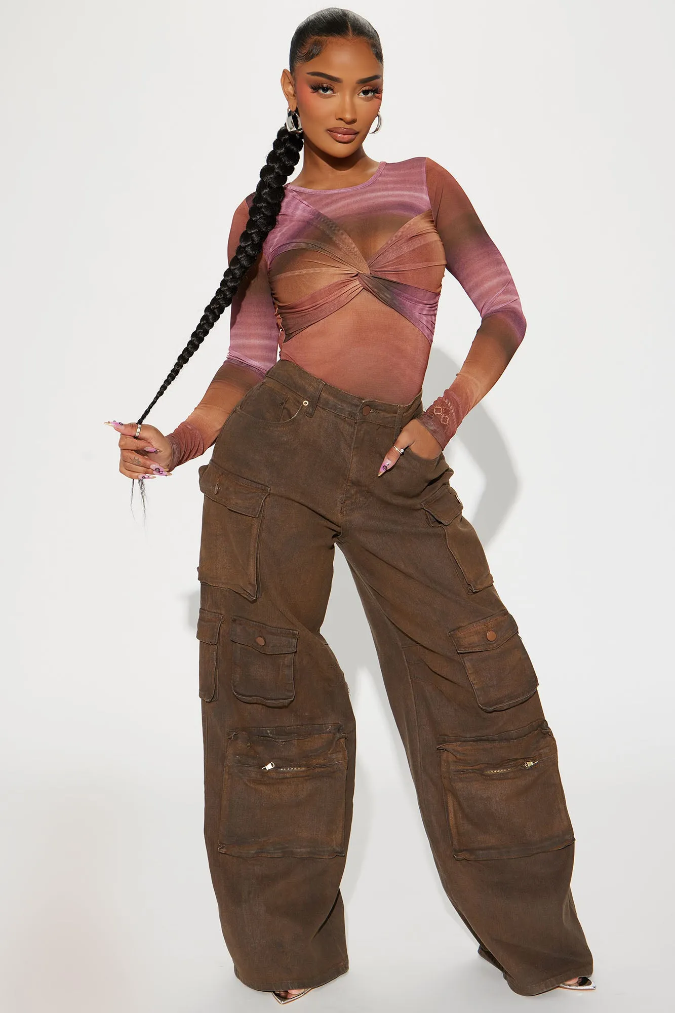 Malia Mesh Bodysuit - Brown/combo sold by Fashion Nova product image thumbnail 2