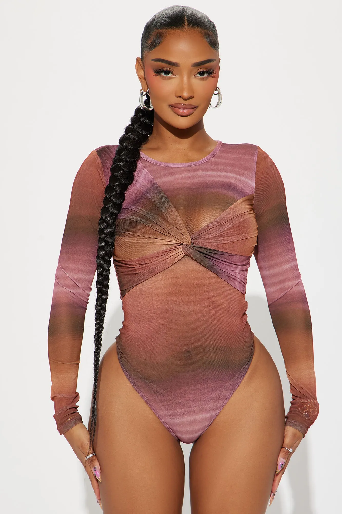 Malia Mesh Bodysuit - Brown/combo sold by Fashion Nova