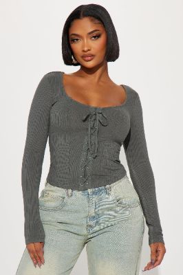 Your End Game Lace Up Top - Olive sold by Fashion Nova