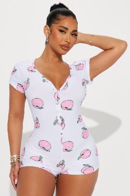 Just Peachy PJ Romper Onesie - Peach/combo sold by Fashion Nova