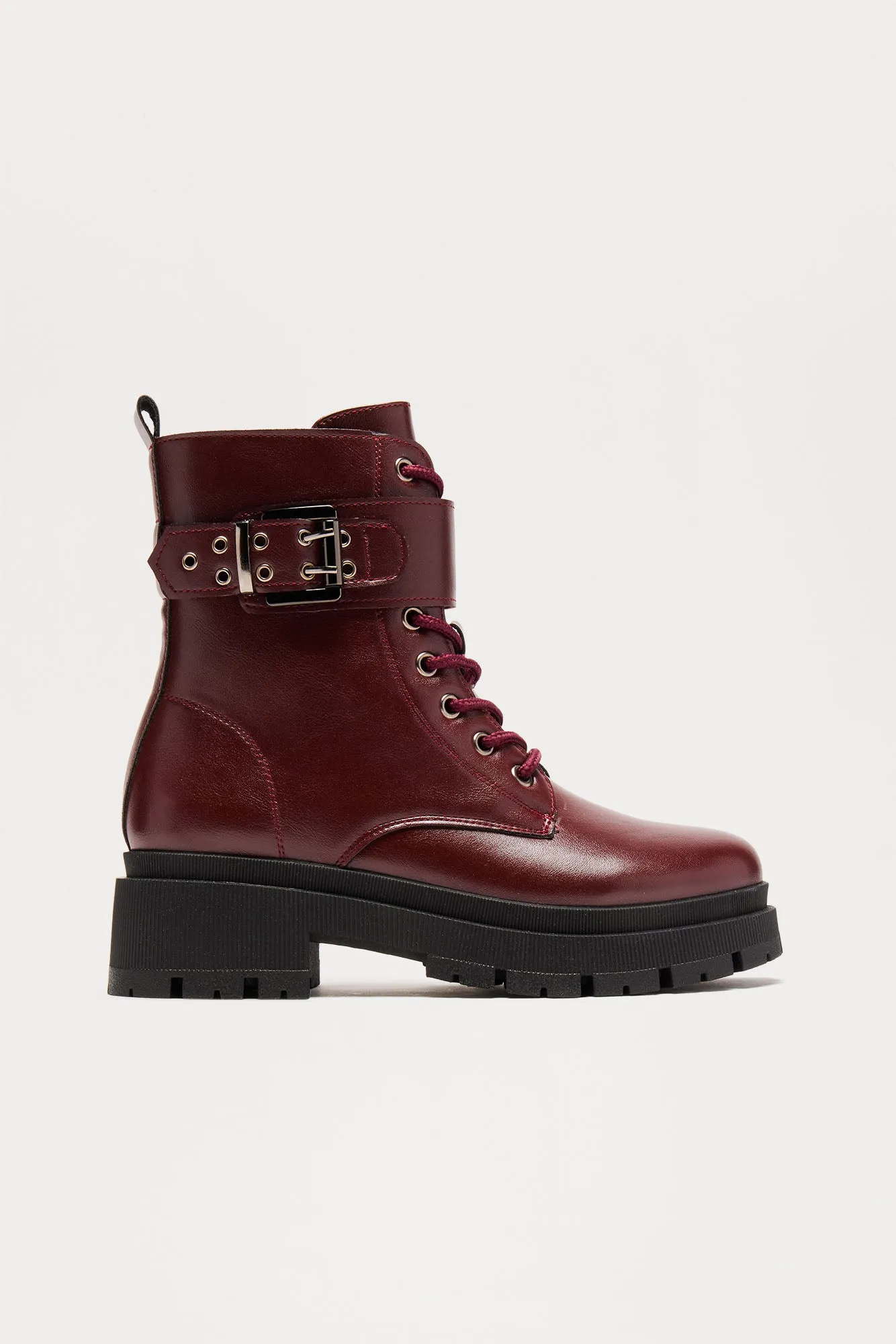 Tory Combat Boots - Burgundy sold by Fashion Nova
