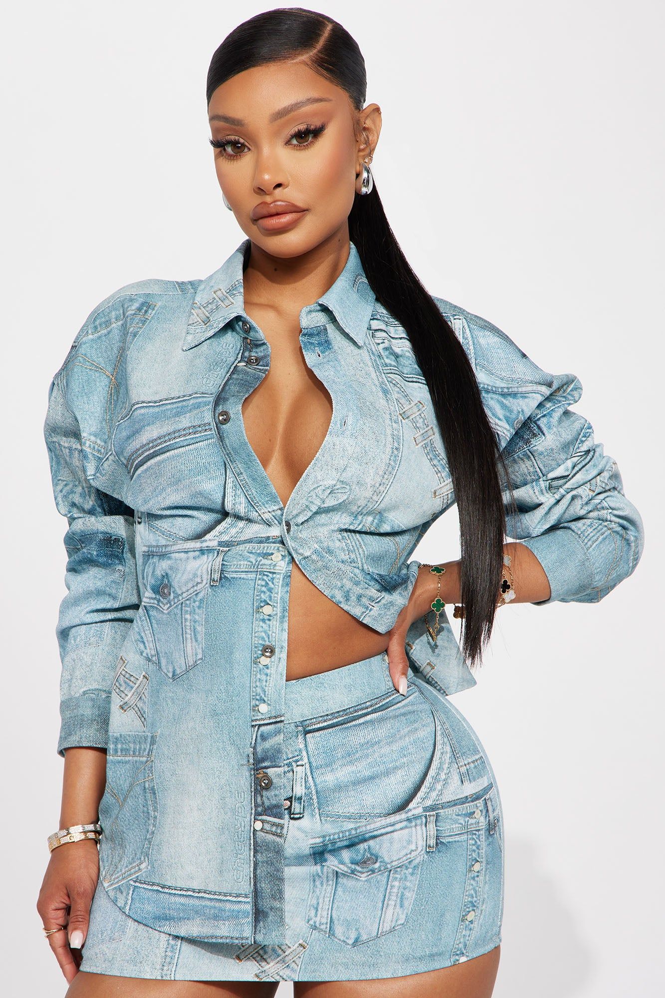 Social Season Denim Skirt Set - Blue sold by Fashion Nova product image thumbnail 2