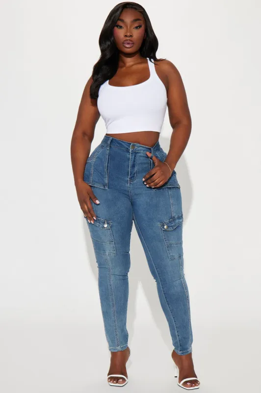 Make The Rules Stretch Cargo Skinny Jean - Medium Wash sold by Fashion Nova