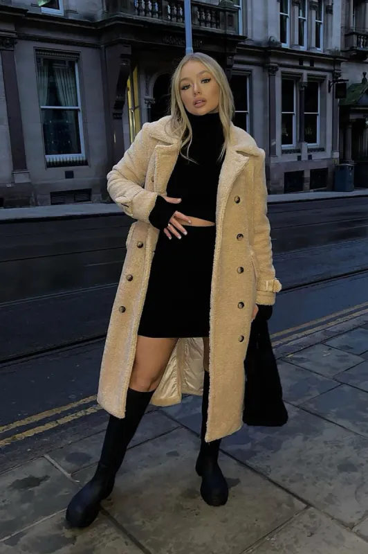 Make A Break Fur It Sherpa Coat - Beige sold by Fashion Nova