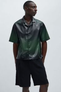 Gradient Faux Leather Shirt - Black/Green sold by Fashion Nova