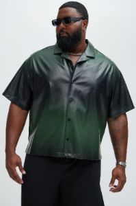 Gradient Faux Leather Shirt - Black/Green sold by Fashion Nova